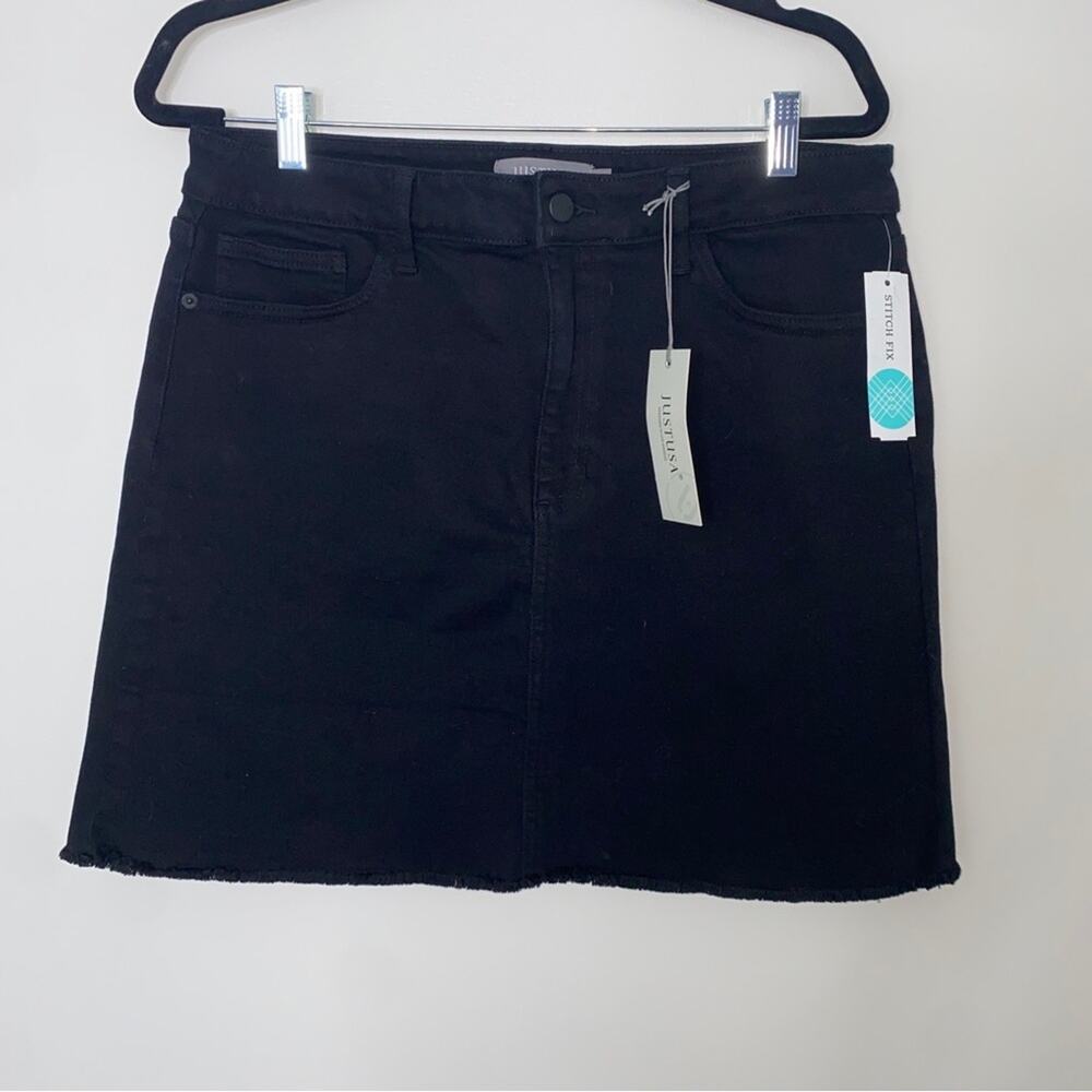 Stitch Fix JustUSA Ladies A-Line Frayed Black Tatiana Denim Jean Skirt Large NWT